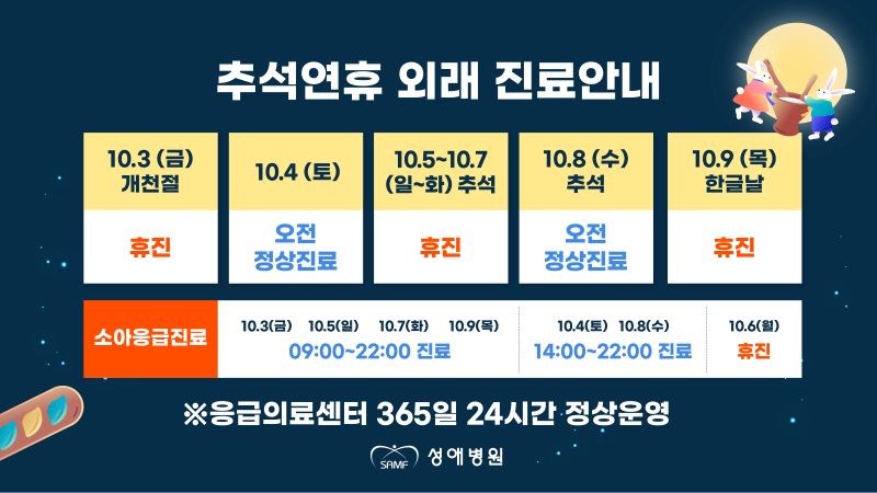 성애병원 추석연휴진료 안내